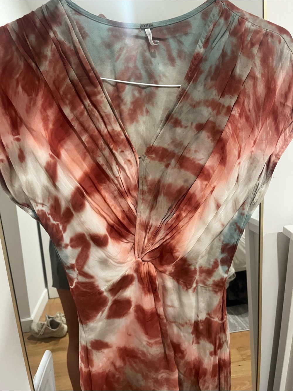Tie-Dye Knot Front Maxi Dress in Rust and Sage